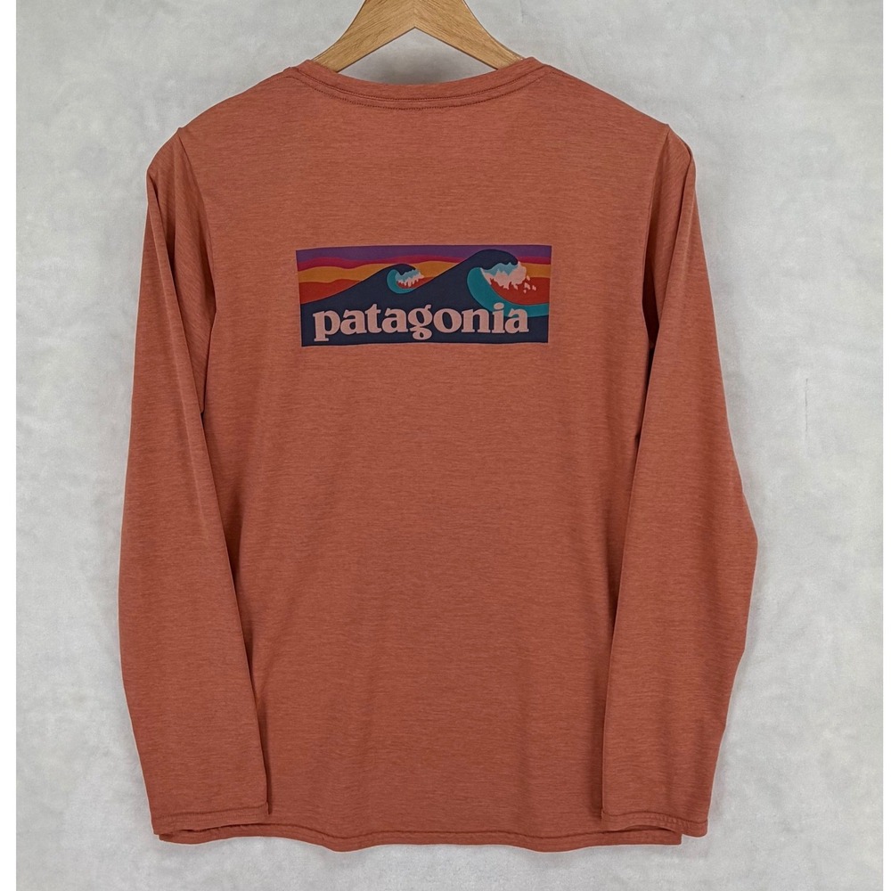 Patagonia Capilene Cool Daily Long Sleeve Shirt Orange Wave Graphic 45205 SP20 M